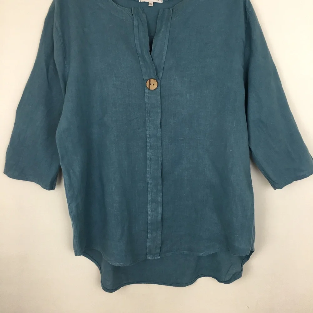 Tempo Paris 100% Linen Tunic Top Blue Women’s M/L Lagenlook - Picture 3 of 12